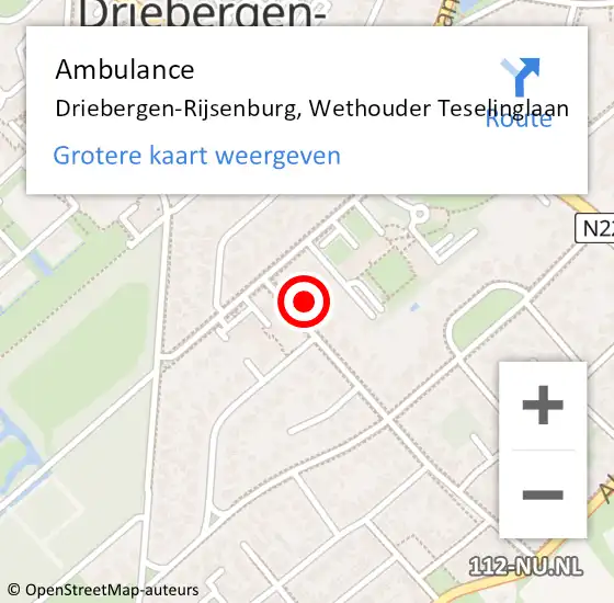 Locatie op kaart van de 112 melding: Ambulance Driebergen-Rijsenburg, Wethouder Teselinglaan op 4 december 2016 04:40