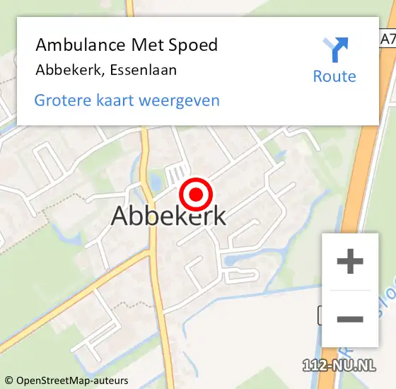 Locatie op kaart van de 112 melding: Ambulance Met Spoed Naar Abbekerk, Essenlaan op 4 december 2016 06:24