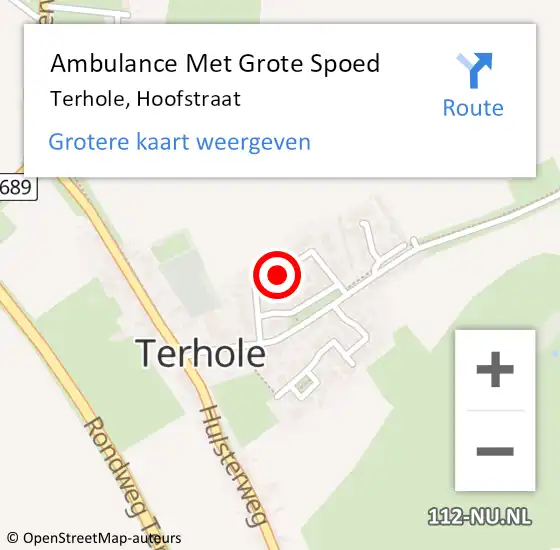 Locatie op kaart van de 112 melding: Ambulance Met Grote Spoed Naar Terhole, Hoofstraat op 4 december 2016 06:38