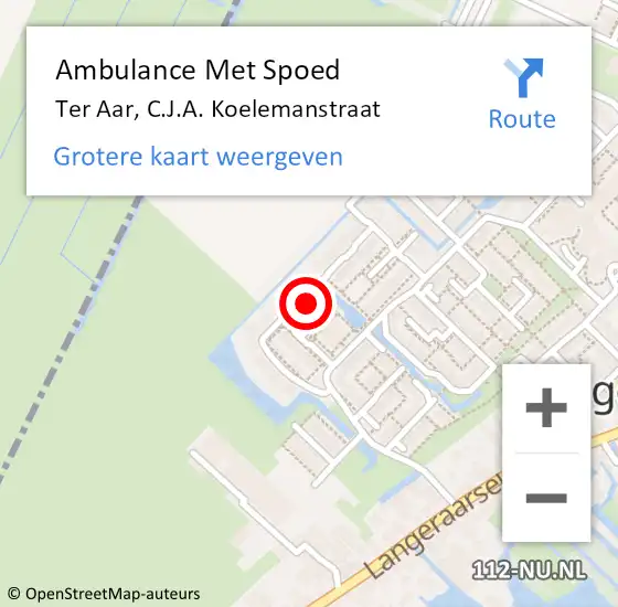 Locatie op kaart van de 112 melding: Ambulance Met Spoed Naar Ter Aar, C.J.A. Koelemanstraat op 4 december 2016 08:51