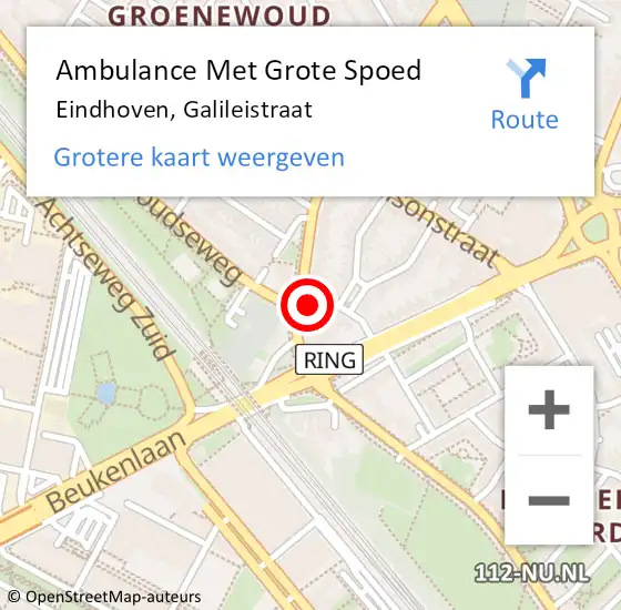 Locatie op kaart van de 112 melding: Ambulance Met Grote Spoed Naar Eindhoven, Galileistraat op 4 december 2016 11:10