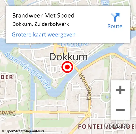 Locatie op kaart van de 112 melding: Brandweer Met Spoed Naar Dokkum, Zuiderbolwerk op 4 december 2016 12:15