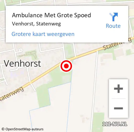 Locatie op kaart van de 112 melding: Ambulance Met Grote Spoed Naar Venhorst, Statenweg op 4 december 2016 12:34