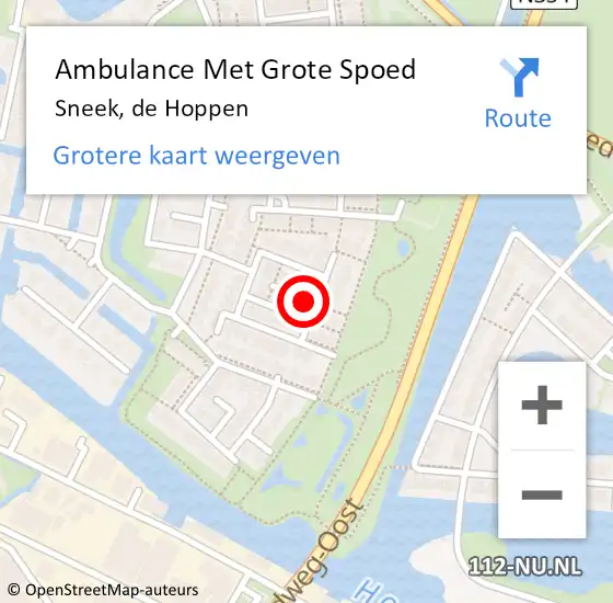 Locatie op kaart van de 112 melding: Ambulance Met Grote Spoed Naar Sneek, de Hoppen op 3 januari 2014 12:49