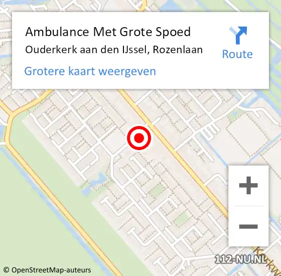 Locatie op kaart van de 112 melding: Ambulance Met Grote Spoed Naar Ouderkerk aan den IJssel, Rozenlaan op 4 december 2016 14:34