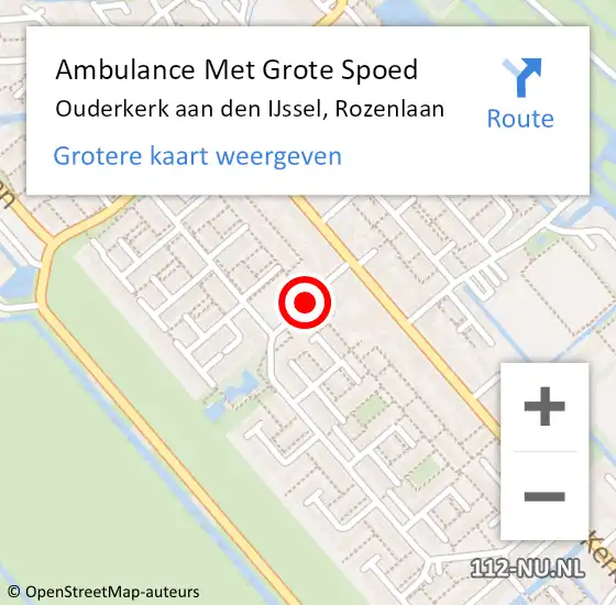 Locatie op kaart van de 112 melding: Ambulance Met Grote Spoed Naar Ouderkerk aan den IJssel, Rozenlaan op 4 december 2016 14:34
