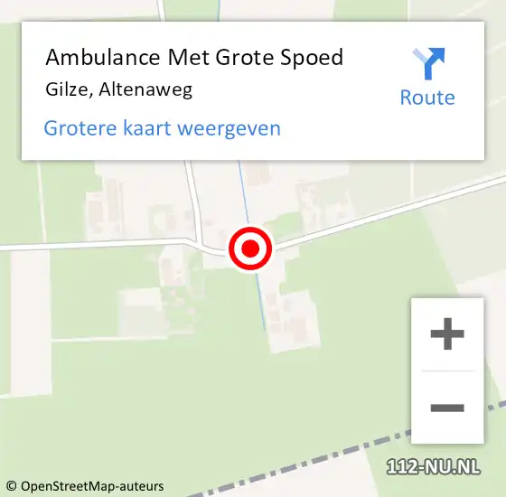 Locatie op kaart van de 112 melding: Ambulance Met Grote Spoed Naar Gilze, Altenaweg op 4 december 2016 15:16