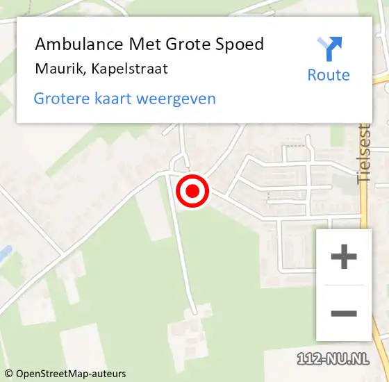 Locatie op kaart van de 112 melding: Ambulance Met Grote Spoed Naar Maurik, Kapelstraat op 4 december 2016 16:10