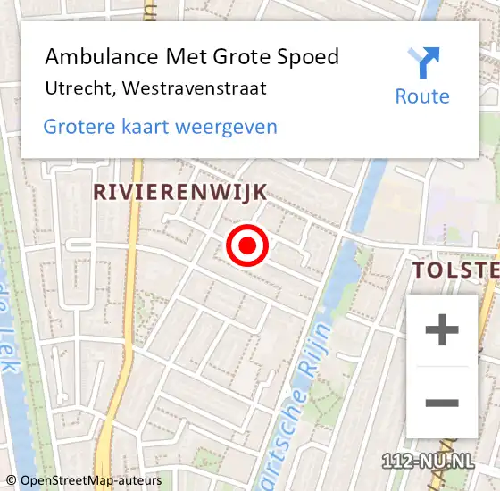 Locatie op kaart van de 112 melding: Ambulance Met Grote Spoed Naar Utrecht, Westravenstraat op 4 december 2016 17:58