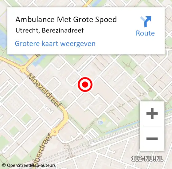 Locatie op kaart van de 112 melding: Ambulance Met Grote Spoed Naar Utrecht, Berezinadreef op 4 december 2016 19:03