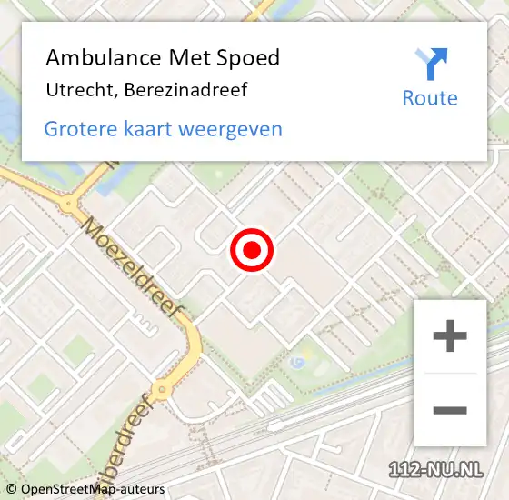 Locatie op kaart van de 112 melding: Ambulance Met Spoed Naar Utrecht, Berezinadreef op 4 december 2016 19:35