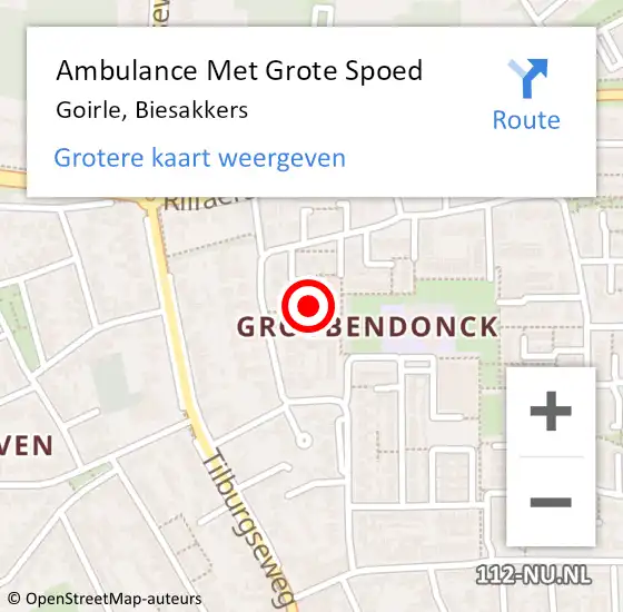 Locatie op kaart van de 112 melding: Ambulance Met Grote Spoed Naar Goirle, Biesakkers op 4 december 2016 20:17