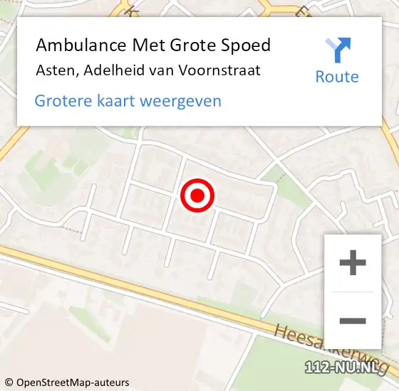 Locatie op kaart van de 112 melding: Ambulance Met Grote Spoed Naar Asten, Adelheid van Voornstraat op 4 december 2016 20:23