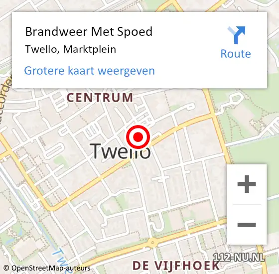 Locatie op kaart van de 112 melding: Brandweer Met Spoed Naar Twello, Marktplein op 4 december 2016 20:59