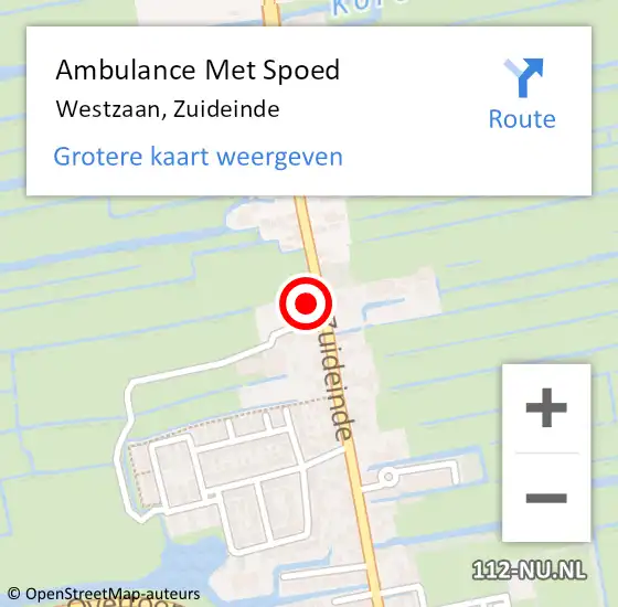 Locatie op kaart van de 112 melding: Ambulance Met Spoed Naar Westzaan, Zuideinde op 4 december 2016 21:52