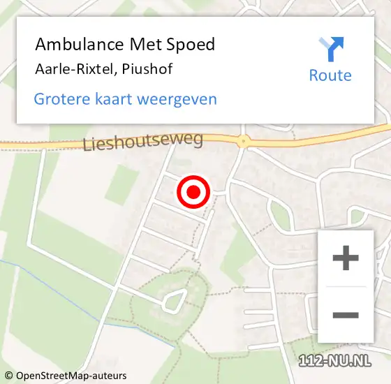 Locatie op kaart van de 112 melding: Ambulance Met Spoed Naar Aarle-Rixtel, Piushof op 4 december 2016 22:01