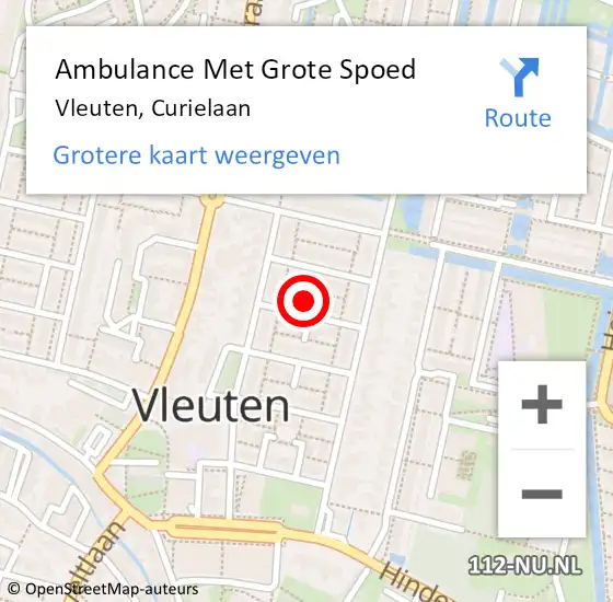 Locatie op kaart van de 112 melding: Ambulance Met Grote Spoed Naar Vleuten, Curielaan op 4 december 2016 22:47