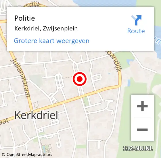 Locatie op kaart van de 112 melding: Politie Kerkdriel, Zwijsenplein op 5 december 2016 05:11