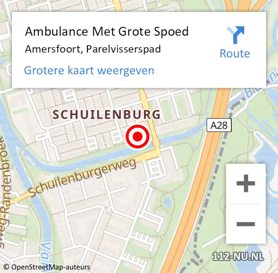 Locatie op kaart van de 112 melding: Ambulance Met Grote Spoed Naar Amersfoort, Parelvisserspad op 5 december 2016 08:08