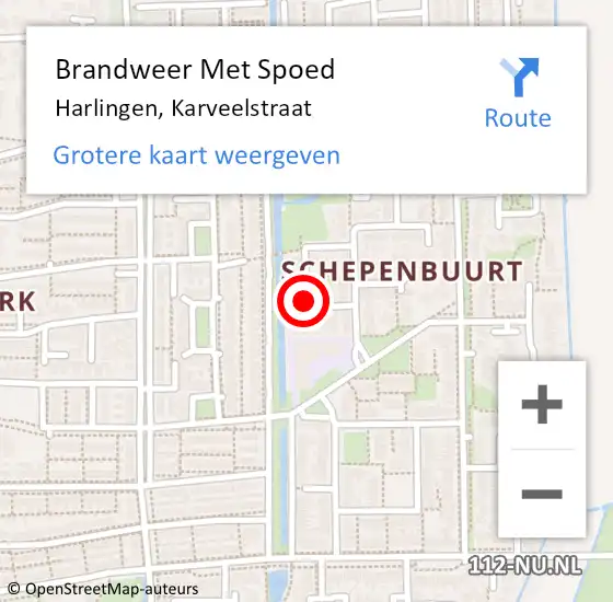 Locatie op kaart van de 112 melding: Brandweer Met Spoed Naar Harlingen, Karveelstraat op 5 december 2016 08:21