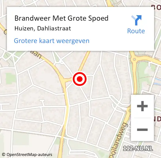 Locatie op kaart van de 112 melding: Brandweer Met Grote Spoed Naar Huizen, Dahliastraat op 5 december 2016 08:55