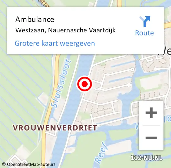 Locatie op kaart van de 112 melding: Ambulance Westzaan, Nauernasche Vaartdijk op 5 december 2016 08:55