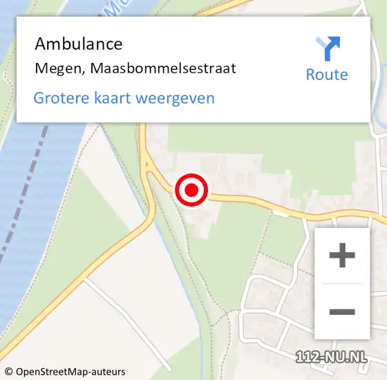 Locatie op kaart van de 112 melding: Ambulance Megen, Maasbommelsestraat op 5 december 2016 09:03