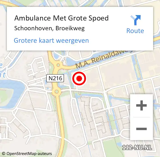 Locatie op kaart van de 112 melding: Ambulance Met Grote Spoed Naar Schoonhoven, Broeikweg op 5 december 2016 09:29