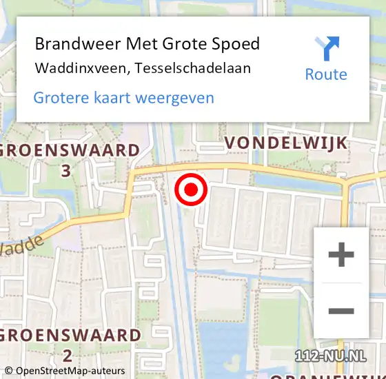 Locatie op kaart van de 112 melding: Brandweer Met Grote Spoed Naar Waddinxveen, Tesselschadelaan op 5 december 2016 09:40