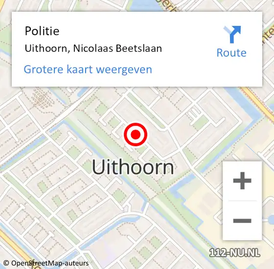 Locatie op kaart van de 112 melding: Politie Uithoorn, Nicolaas Beetslaan op 5 december 2016 10:11