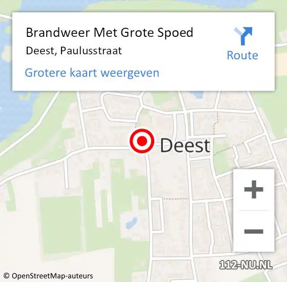 Locatie op kaart van de 112 melding: Brandweer Met Grote Spoed Naar Deest, Paulusstraat op 5 december 2016 10:22