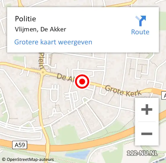 Locatie op kaart van de 112 melding: Politie Vlijmen, De Akker op 5 december 2016 11:41