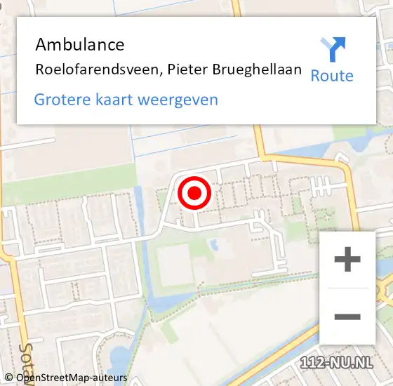 Locatie op kaart van de 112 melding: Ambulance Roelofarendsveen, Pieter Brueghellaan op 5 december 2016 11:45