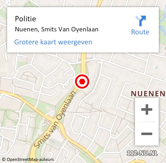 Locatie op kaart van de 112 melding: Politie Nuenen, Smits Van Oyenlaan op 5 december 2016 12:09