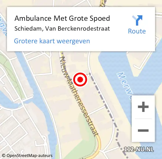 Locatie op kaart van de 112 melding: Ambulance Met Grote Spoed Naar Schiedam, Van Berckenrodestraat op 5 december 2016 12:35