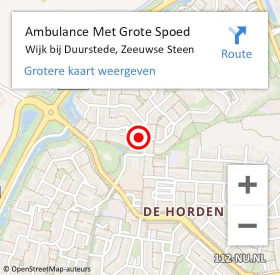 Locatie op kaart van de 112 melding: Ambulance Met Grote Spoed Naar Wijk bij Duurstede, Zeeuwse Steen op 5 december 2016 12:39