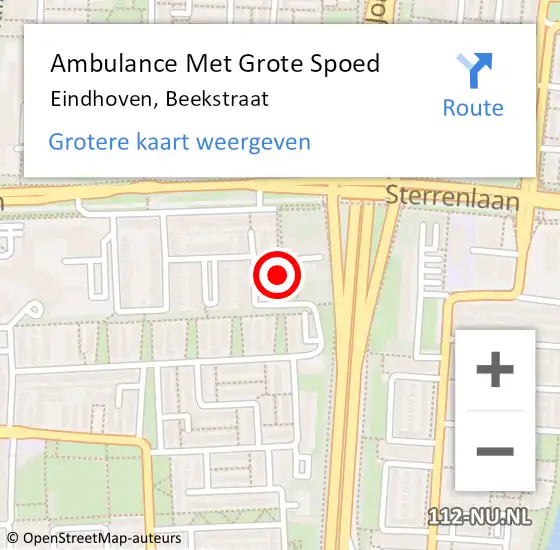 Locatie op kaart van de 112 melding: Ambulance Met Grote Spoed Naar Eindhoven, Beekstraat op 5 december 2016 13:09