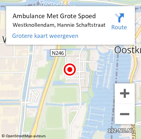 Locatie op kaart van de 112 melding: Ambulance Met Grote Spoed Naar Westknollendam, Hannie Schaftstraat op 5 december 2016 13:20