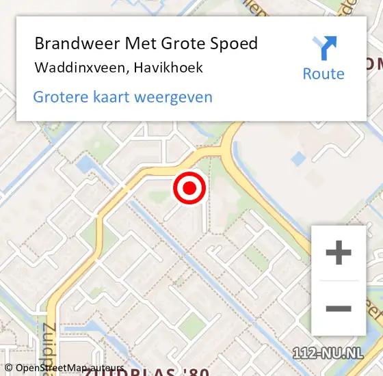 Locatie op kaart van de 112 melding: Brandweer Met Grote Spoed Naar Waddinxveen, Havikhoek op 5 december 2016 13:54