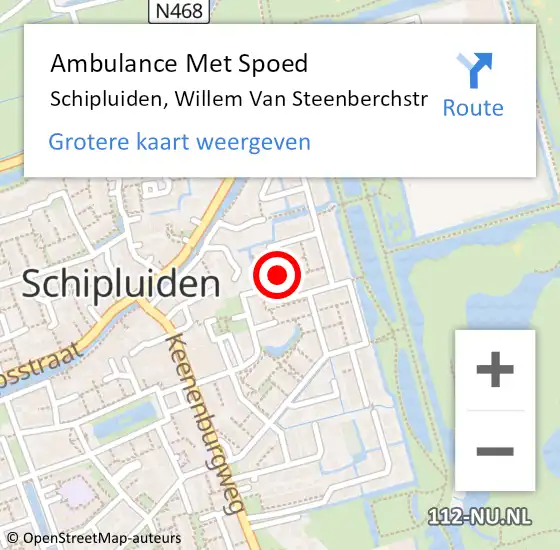 Locatie op kaart van de 112 melding: Ambulance Met Spoed Naar Schipluiden, Willem Van Steenberchstr op 5 december 2016 14:11