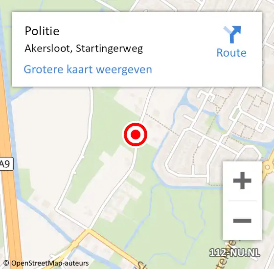 Locatie op kaart van de 112 melding: Politie Akersloot, Startingerweg op 5 december 2016 16:12