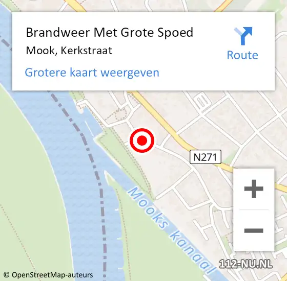 Locatie op kaart van de 112 melding: Brandweer Met Grote Spoed Naar Mook, Kerkstraat op 5 december 2016 16:18