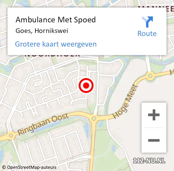 Locatie op kaart van de 112 melding: Ambulance Met Spoed Naar Goes, Hornikswei op 5 december 2016 17:52