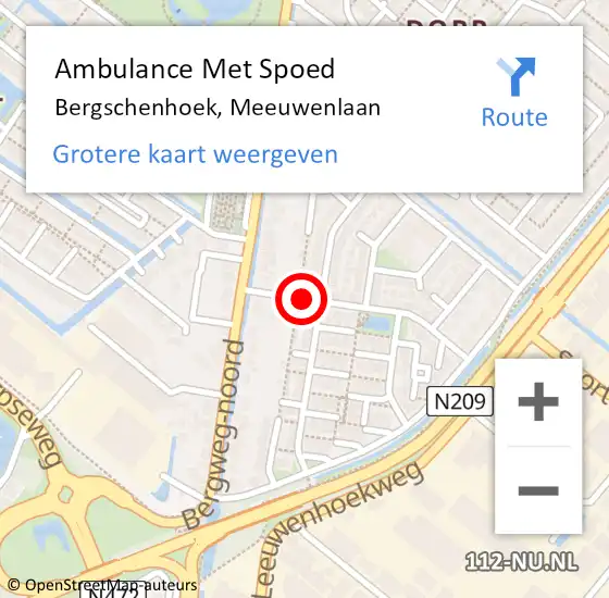 Locatie op kaart van de 112 melding: Ambulance Met Spoed Naar Bergschenhoek, Meeuwenlaan op 5 december 2016 19:37