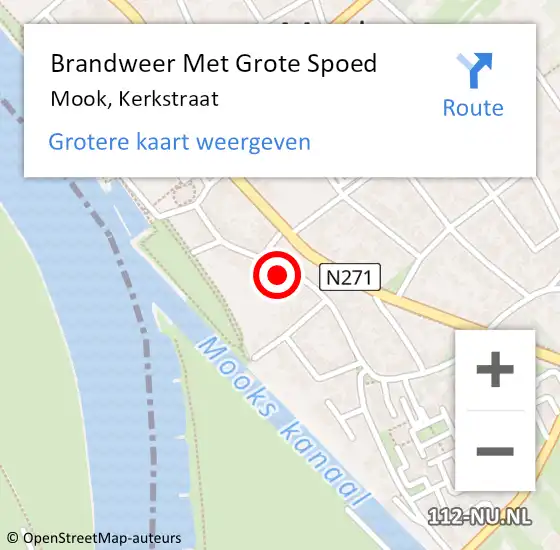 Locatie op kaart van de 112 melding: Brandweer Met Grote Spoed Naar Mook, Kerkstraat op 6 december 2016 00:10