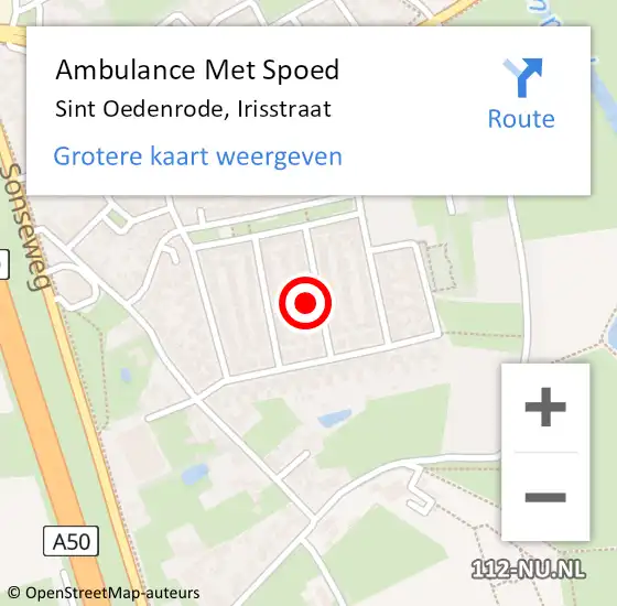 Locatie op kaart van de 112 melding: Ambulance Met Spoed Naar Sint Oedenrode, Irisstraat op 6 december 2016 02:18