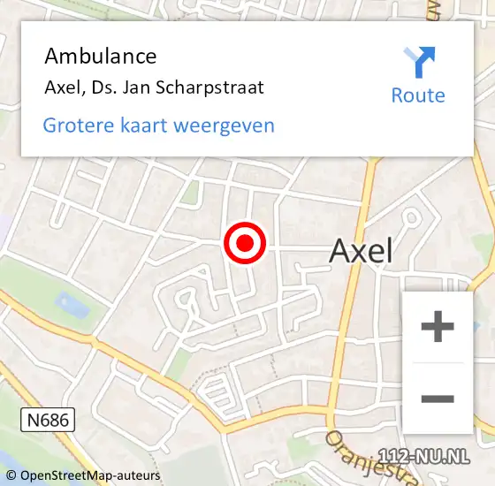 Locatie op kaart van de 112 melding: Ambulance Axel, Ds. Jan Scharpstraat op 6 december 2016 03:15