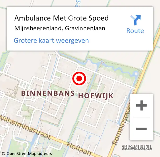 Locatie op kaart van de 112 melding: Ambulance Met Grote Spoed Naar Mijnsheerenland, Gravinnenlaan op 6 december 2016 03:30