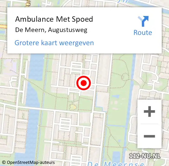 Locatie op kaart van de 112 melding: Ambulance Met Spoed Naar De Meern, Augustusweg op 6 december 2016 07:10