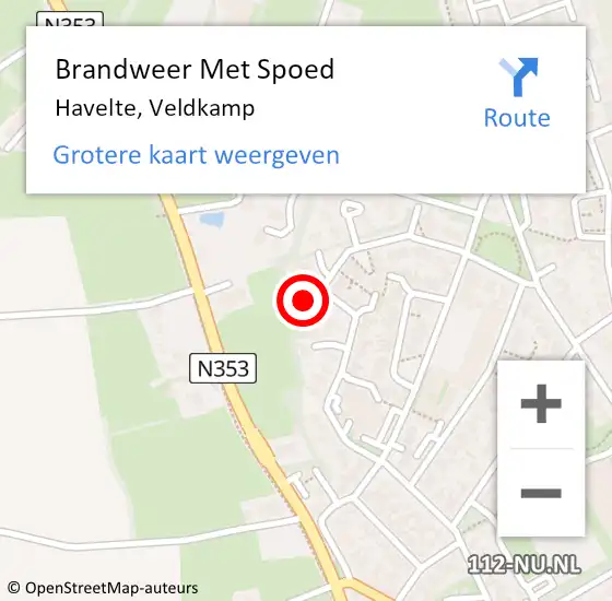 Locatie op kaart van de 112 melding: Brandweer Met Spoed Naar Havelte, Veldkamp op 6 december 2016 08:45